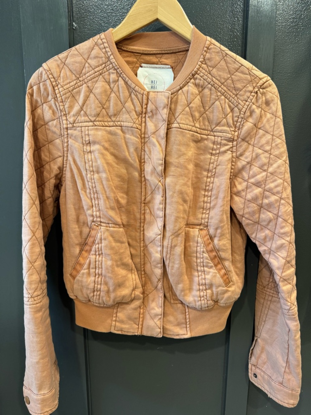 Anthropologie Hei Hei Women's Quilted Bomber Jacket - Dusty Peach